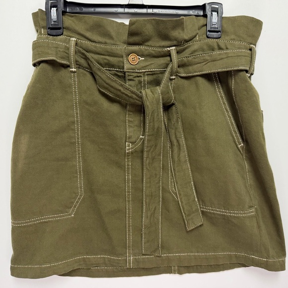 Free People Splendor in The Grass Green Paper-bag Tie Waist Skirt Size 10 - Picture 2 of 7